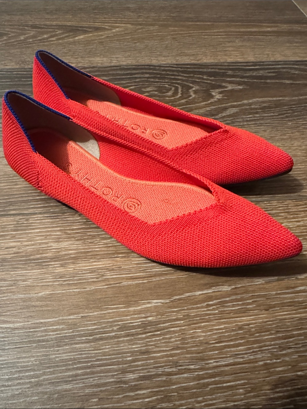 Rothy's Women's Pointed Knit Flats — Red with Navy Trim
